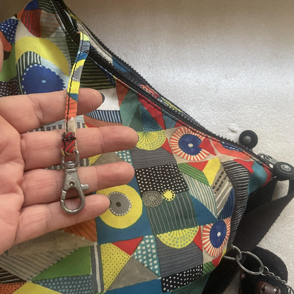 Kipling Crossbody Bag Multi Geometric Nylon Zip Pockets Monkey Keychain HB6141 - Picture 12 of 15